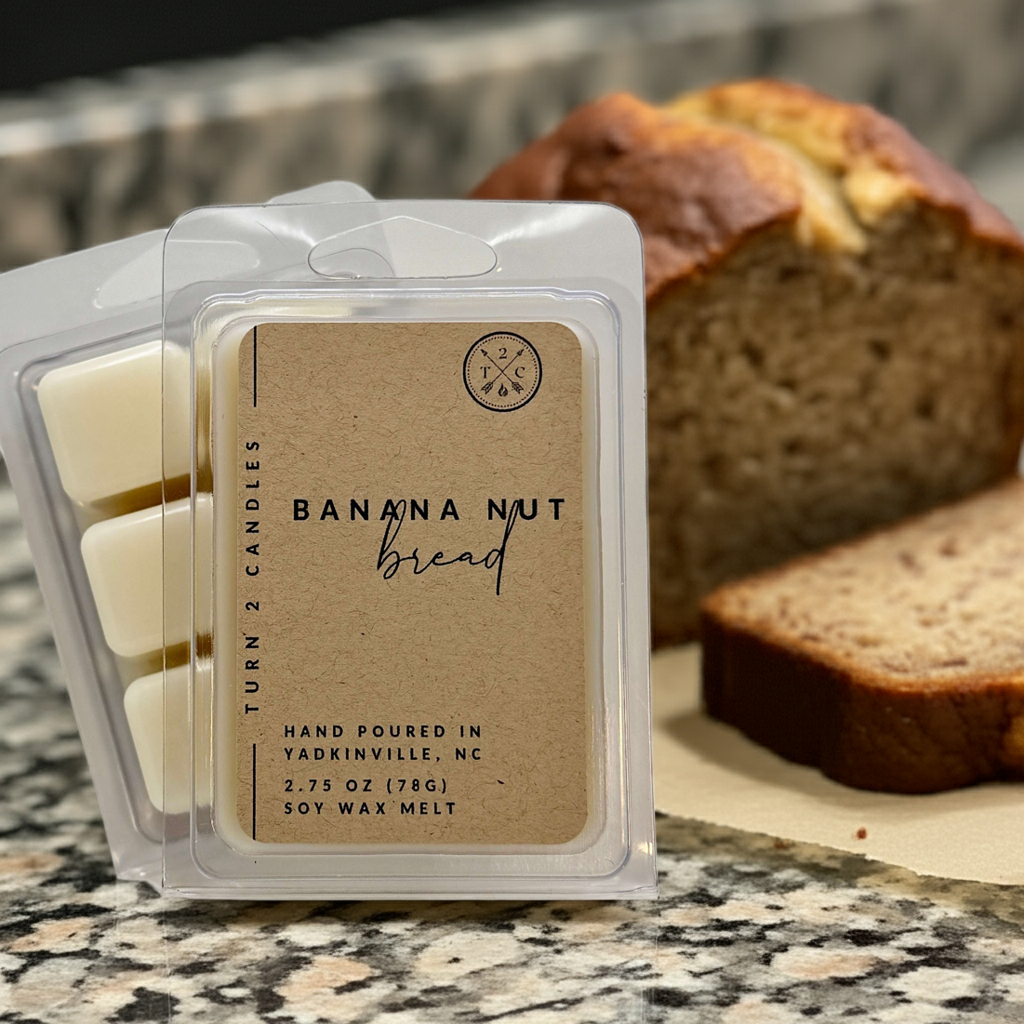 Premium soy wax melts in banana nut bread scent with eco-friendly, long-lasting fragrance cubes