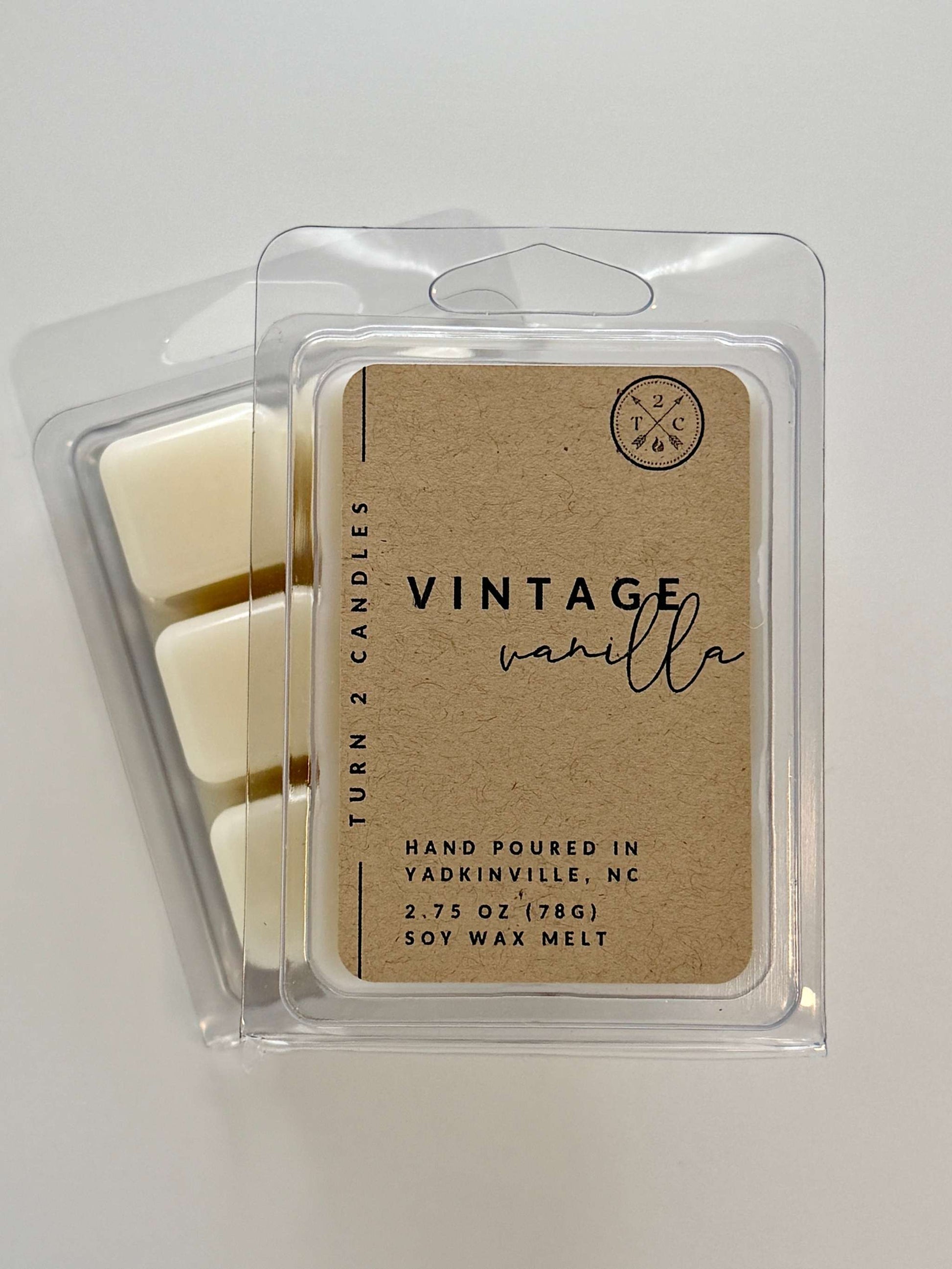 Premium soy wax melts in vintage vanilla scent, hand-poured, eco-friendly, long-lasting fragrance cubes for wax warmers.