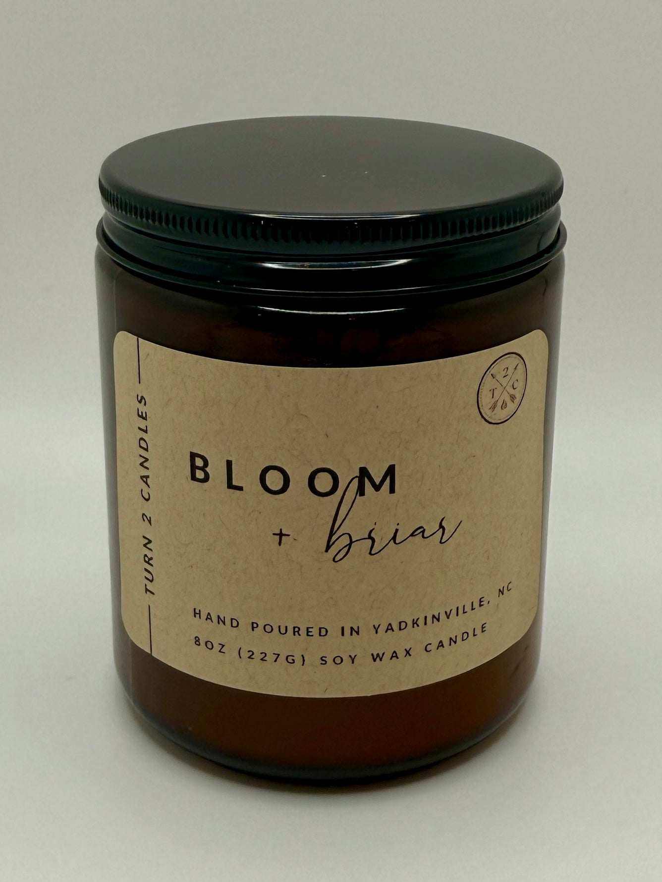 8oz amber jar soy candle hand-poured with clean fragrance oils and eco-friendly wax