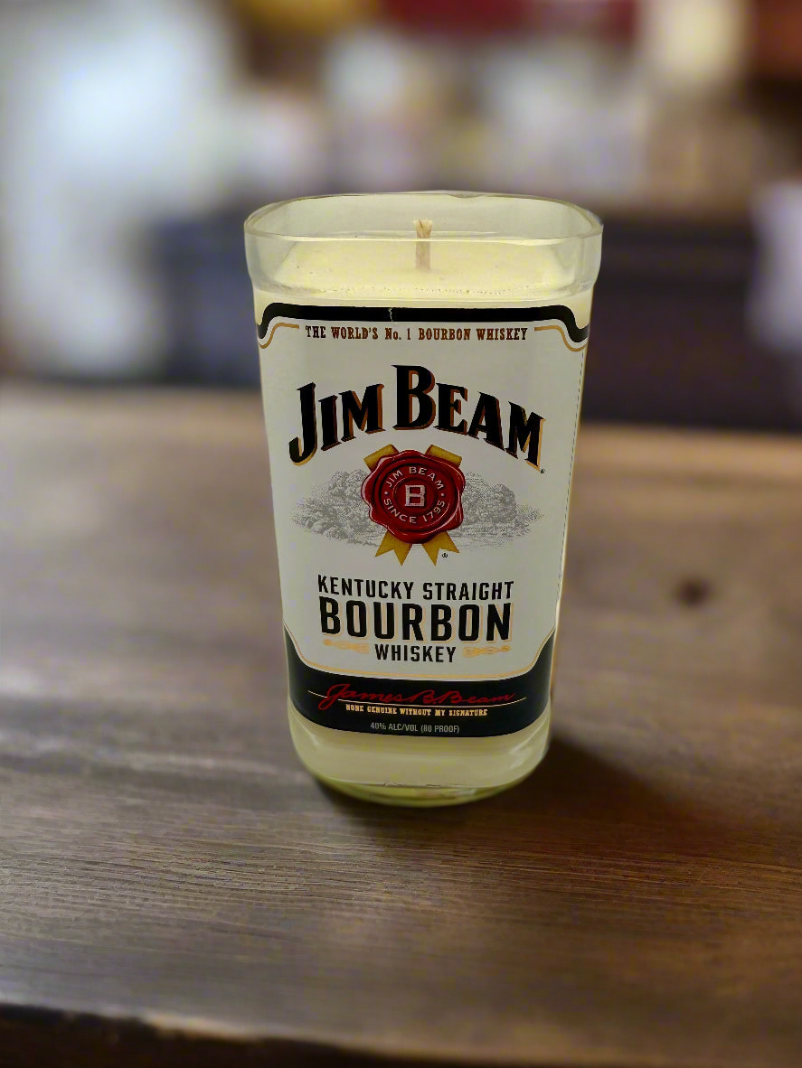 Upcycled whiskey bottle candle