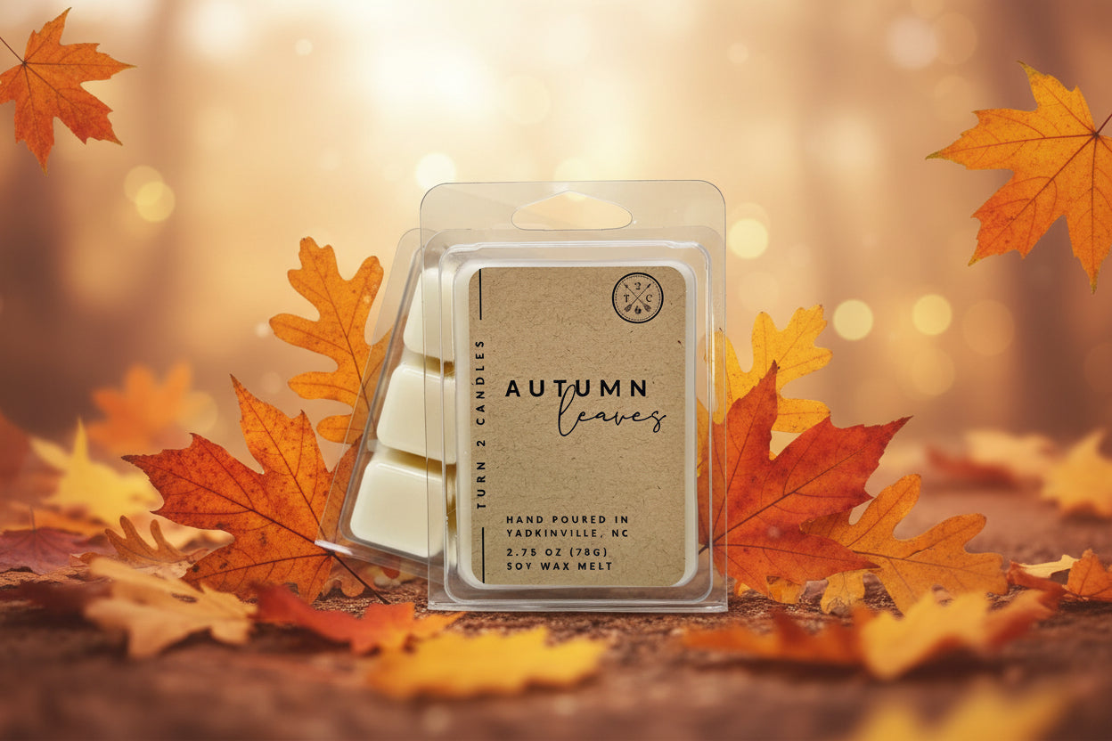 Premium soy wax melts with autumn leaves scent, hand-poured and eco-friendly, long-lasting fragrance cubes for wax warmers.