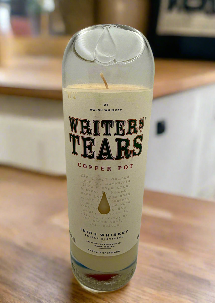 Upcycled whiskey bottle candle with Coffee Beans and Mocha scent, 20 oz soy wax, 80-hour burn time