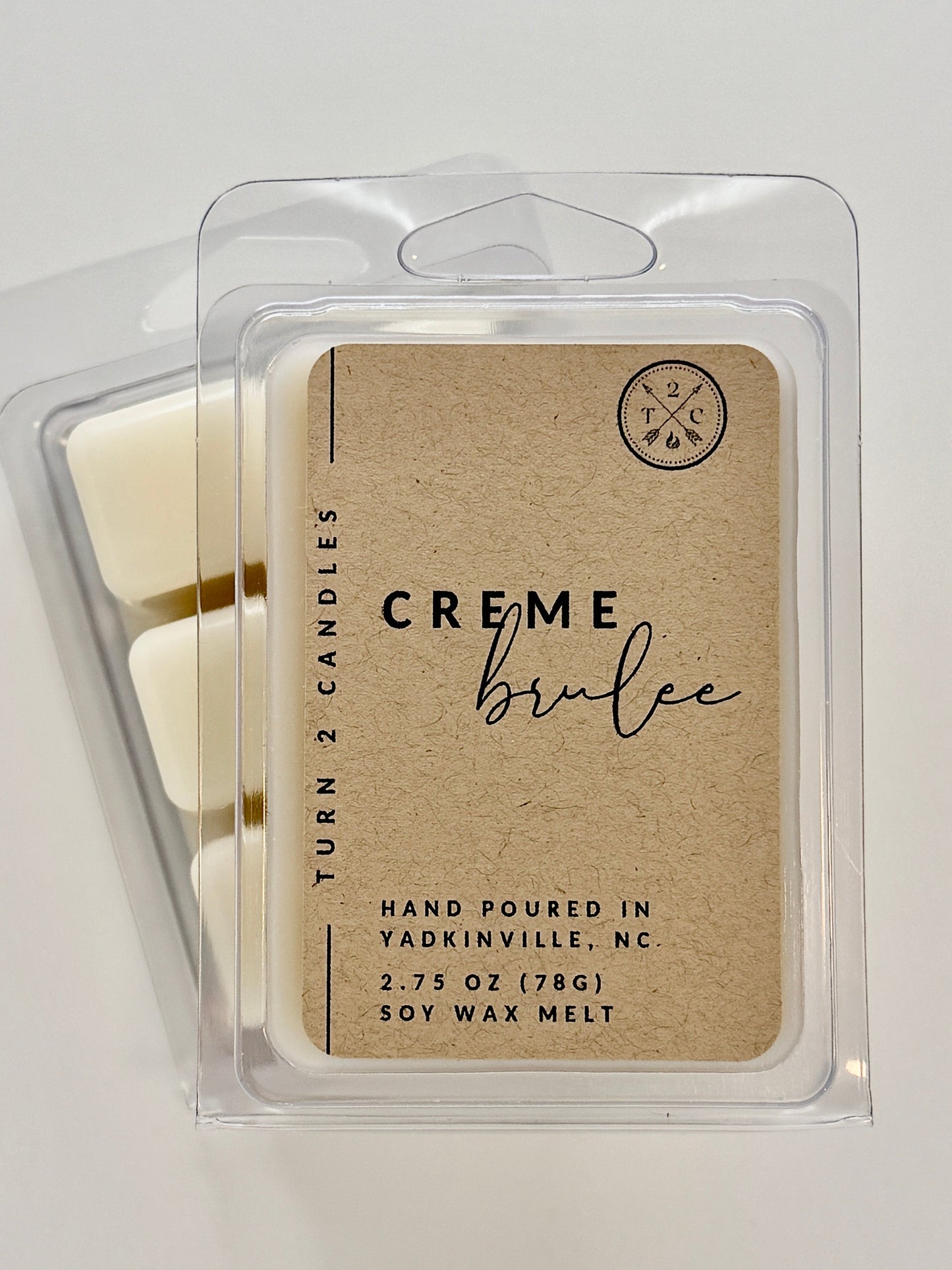 Premium Wax Melts hand-poured soy wax creme brulee scent in eco-friendly packaging