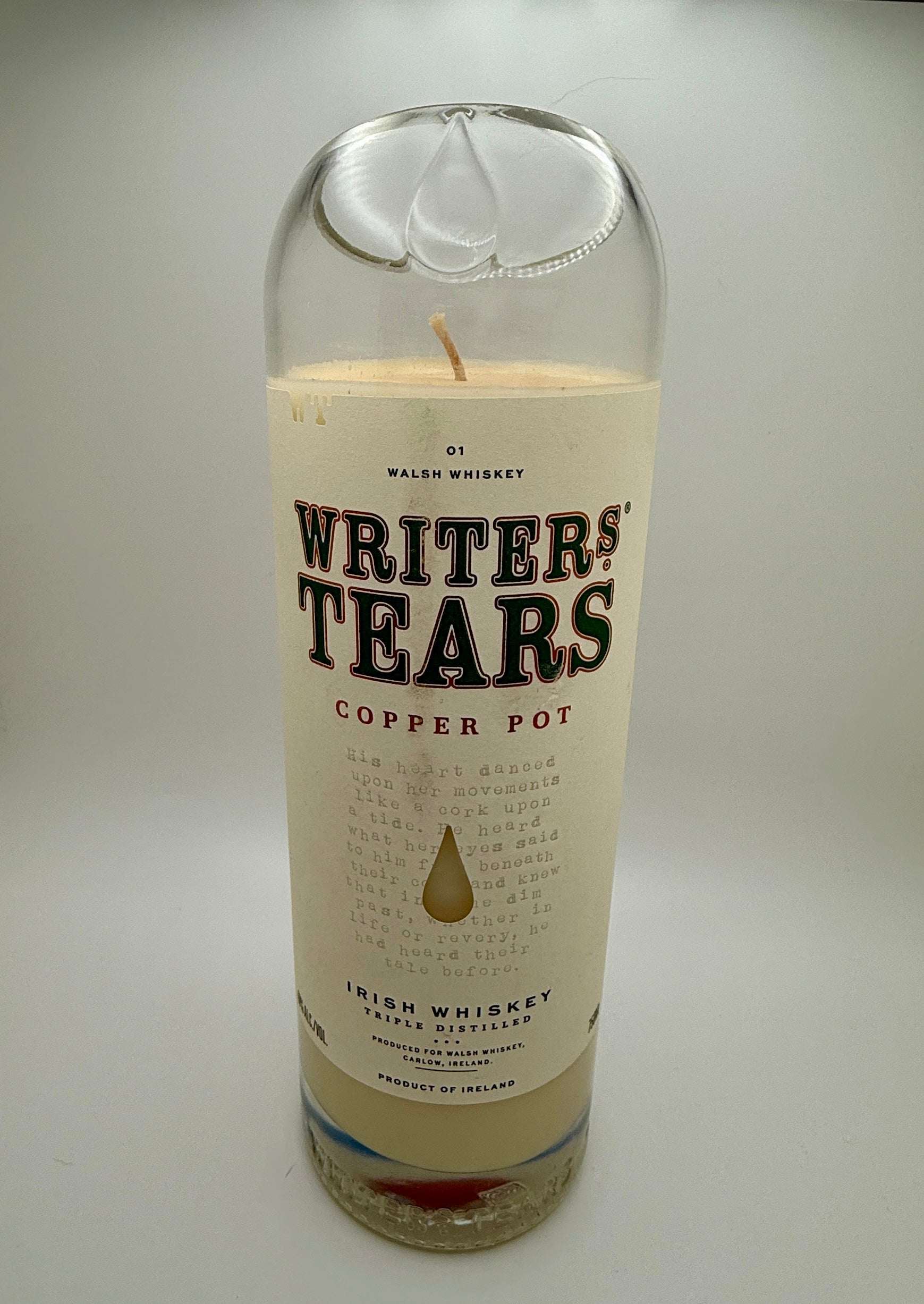 Upcycled whiskey bottle candle with coffee beans and mocha scent, 20 oz soy wax, 80-hour burn time