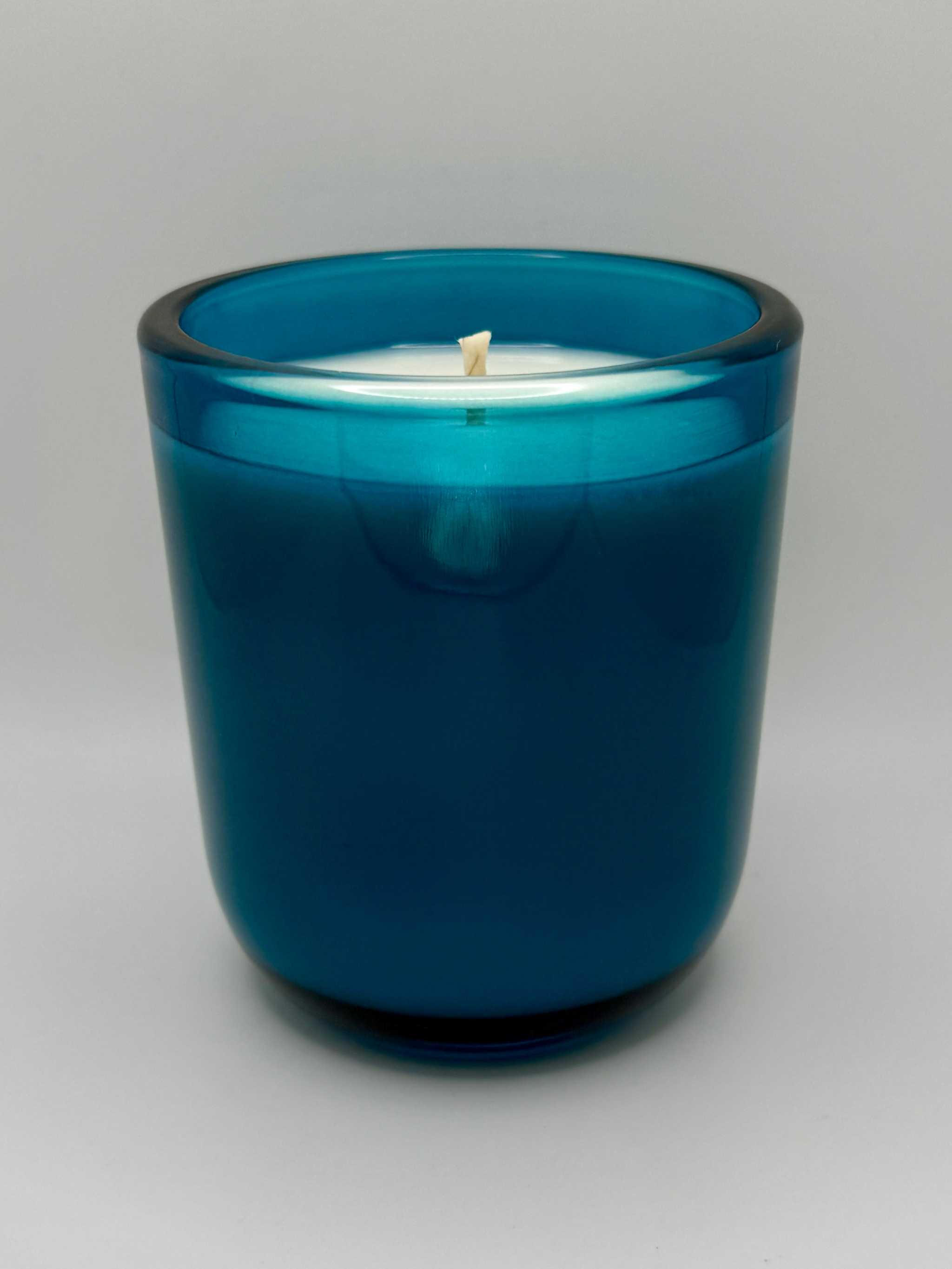 10 oz blue glass Sonoma Tumbler Soy Candle with cotton wick and clean-burning soy wax