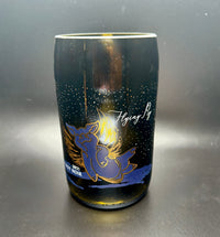 Thumbnail for Upcycled wine bottle soy candle with flying pig design and customizable fragrance