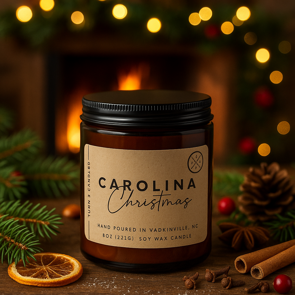 8oz amber jar candle with soy wax and Christmas scent, hand-poured and eco-friendly